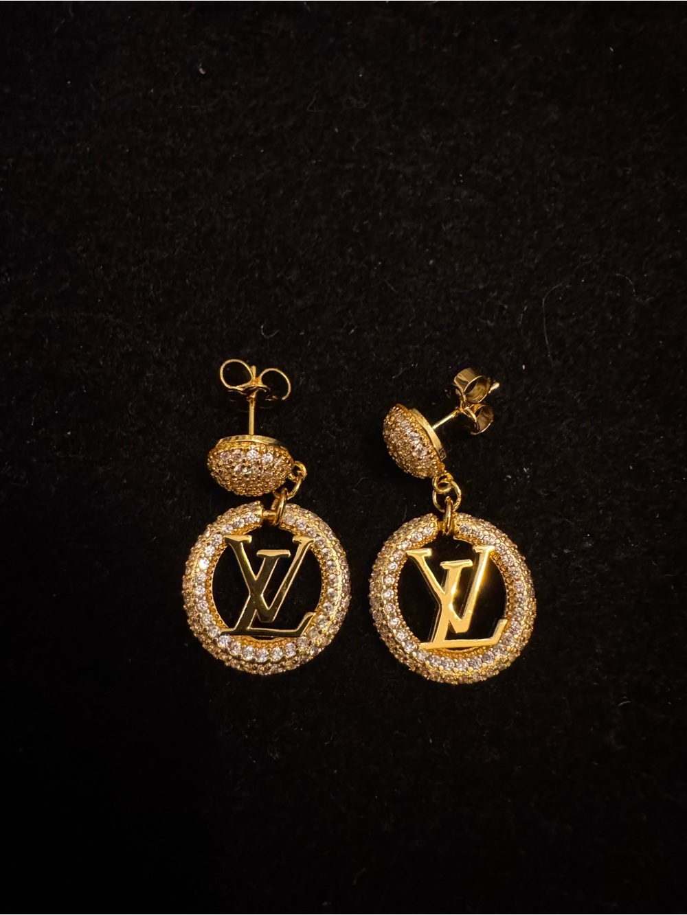 Louis Vuitton Gold Crystal Circle Drop Earrings